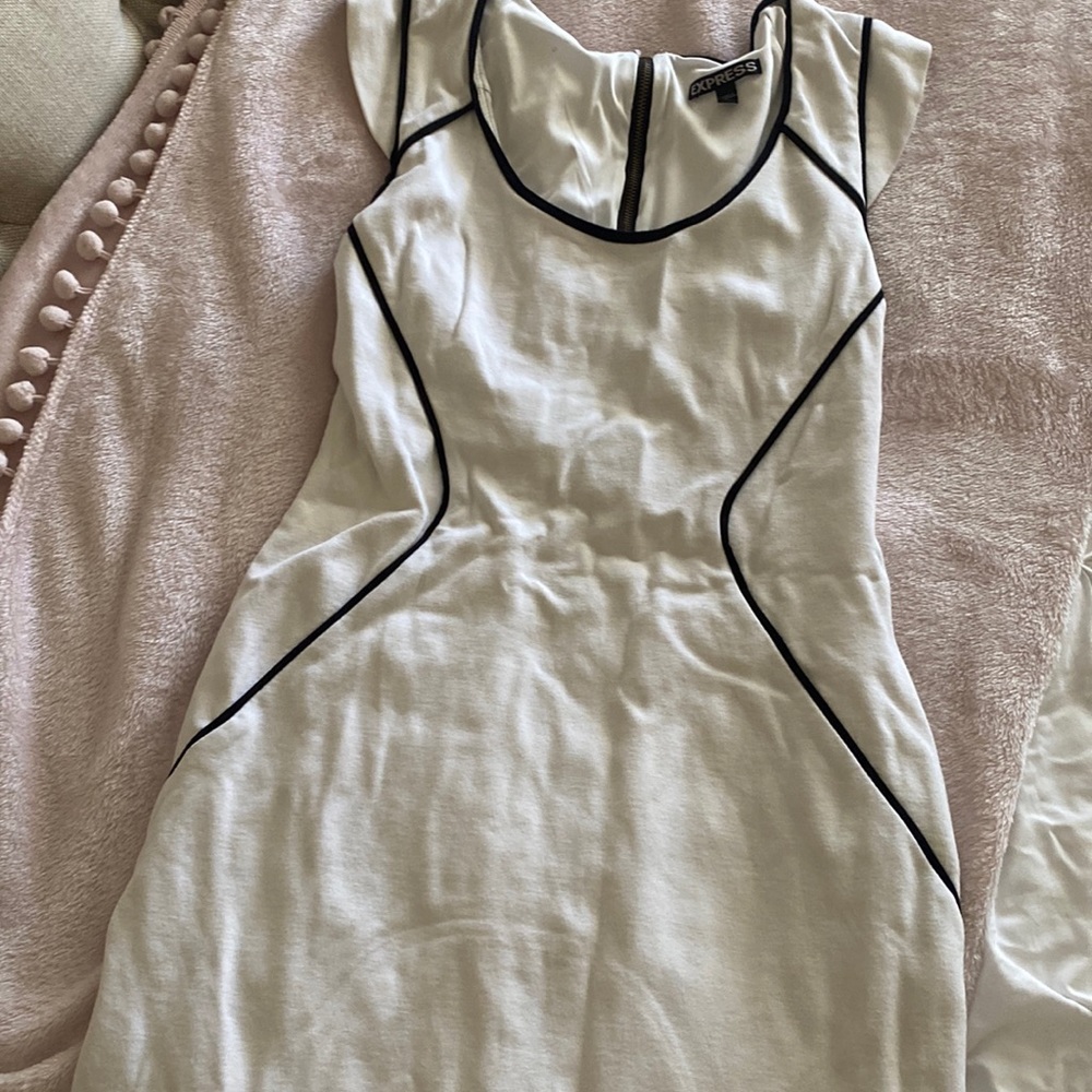 Express women’s white with black trim dress.
